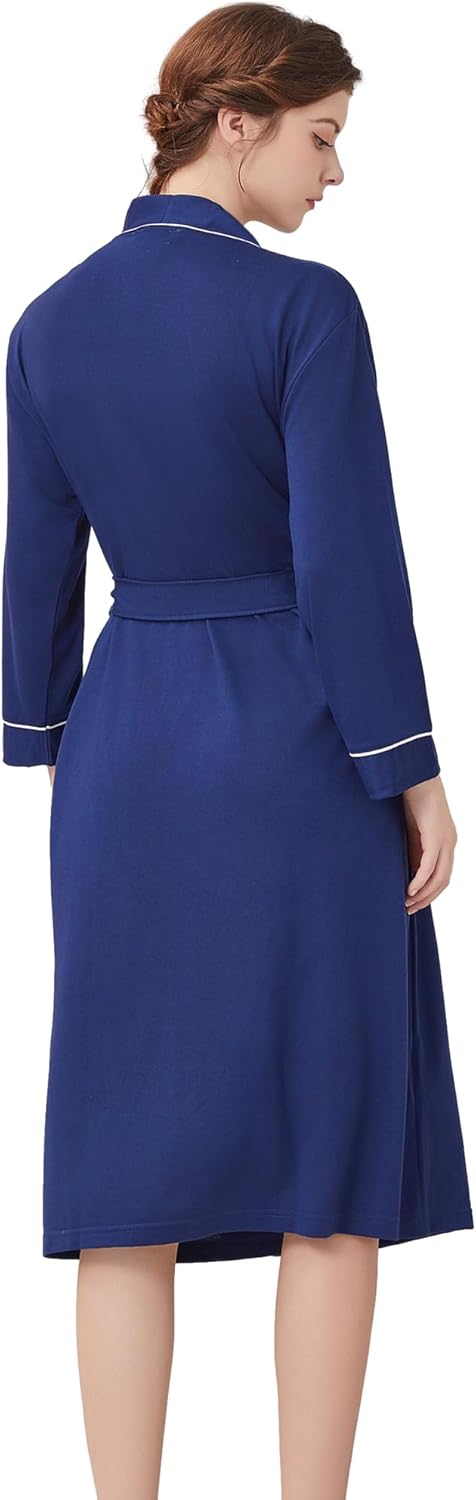 Womens Lightweight Robe, Knit Kimono Robe for Women Spa Cozy Sleepwear Knee Length Bathrobe with Pockets - Image 3