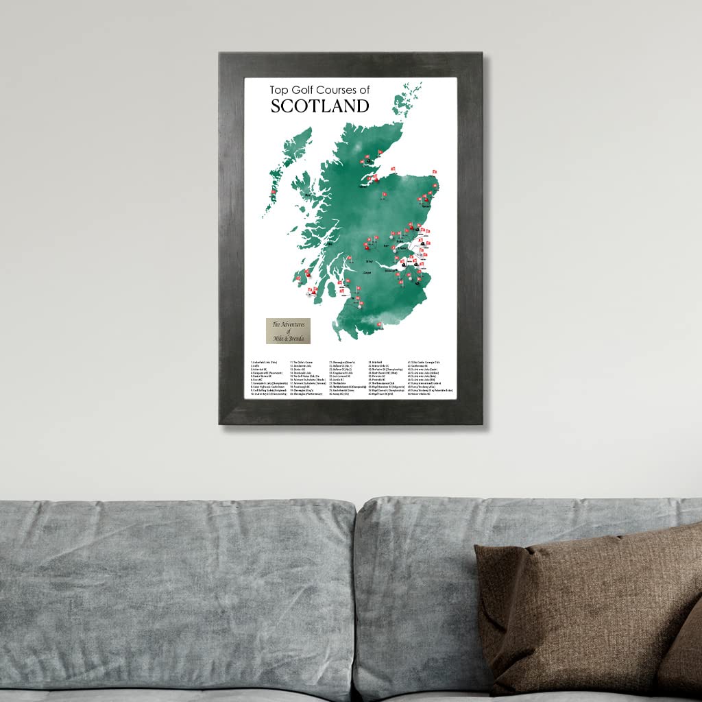 Scotland Golf Courses Push Pin Map - Track Your Scotland Golf Travels - Rustic Black Frame