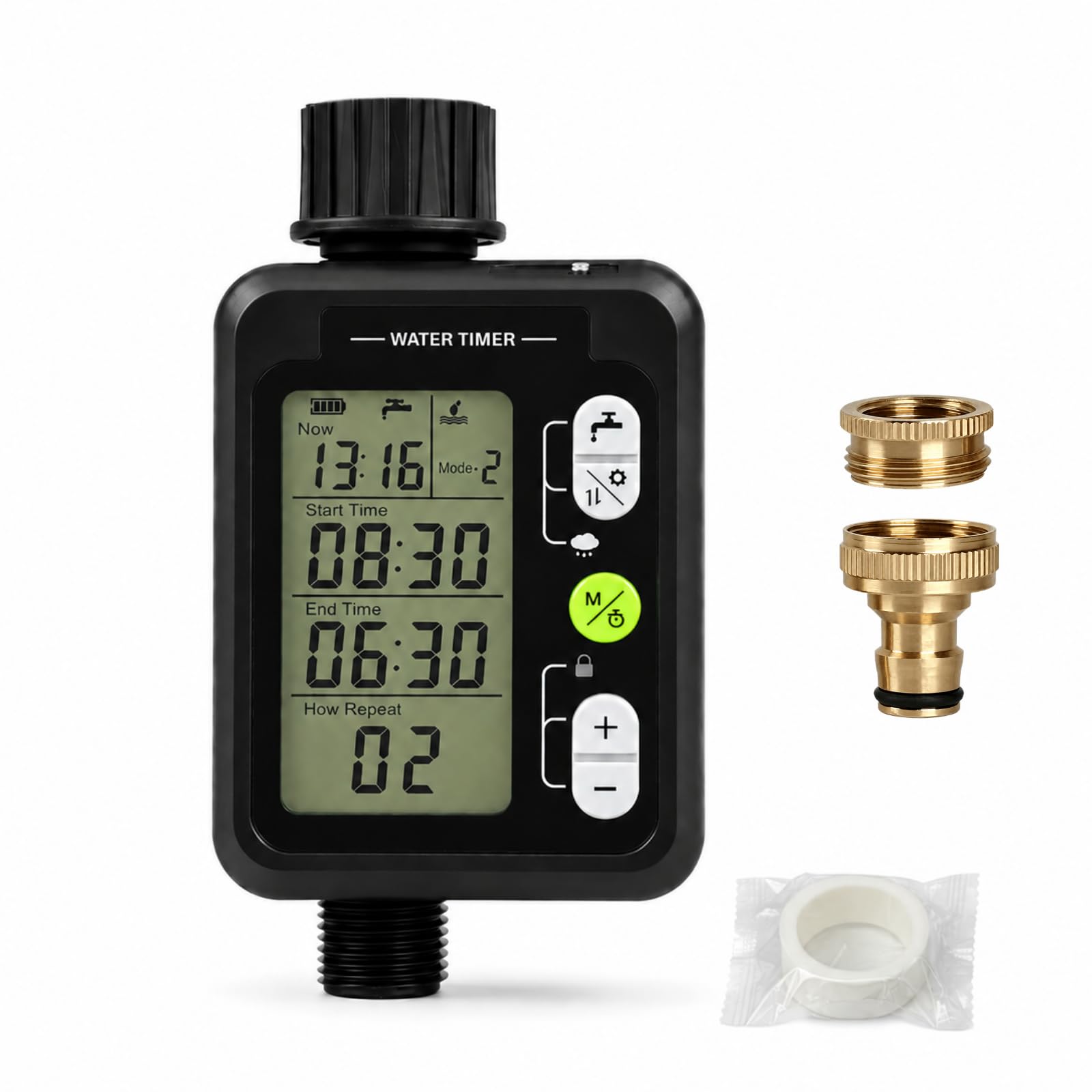 Timer wody do węża ogrodowego, timery zraszaczy, timer węża nawadniającego z automatycznym i ręcznym podlewaniem, mosiężne szybkozłącze i taśma uszczelniająca w zestawie do trawnika, podwórka