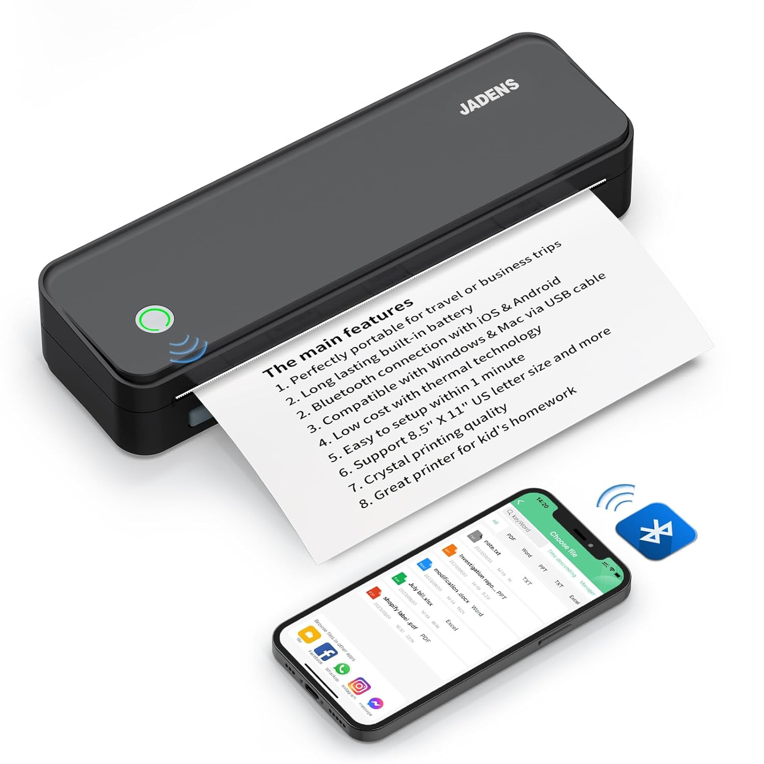 JADENS Bluetooth Thermal Printer, Support 8.5