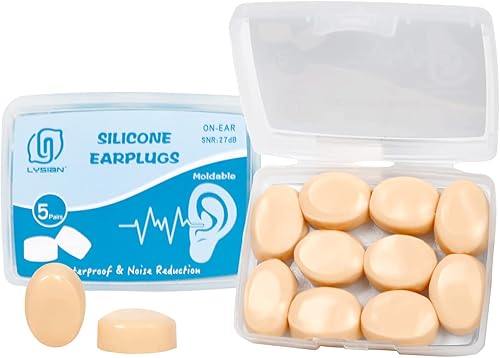 LYSIAN Tapones moldeables de silicona impermeables para los oídos SNR de 27 dB para dormir con cancelación de ruido, ducha, trabajo y estudio, color