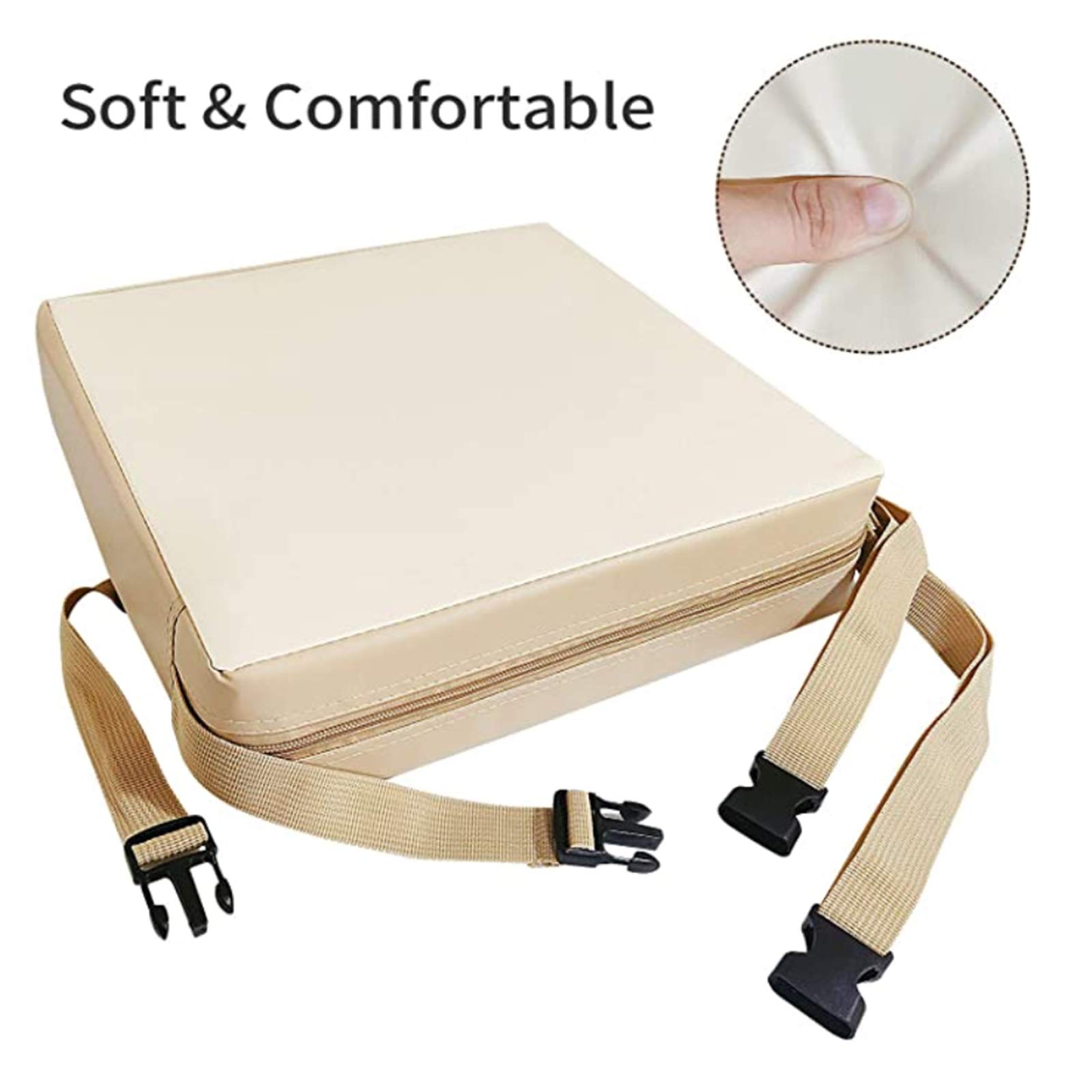 Portable Réhausseur Coussin de Siège Chaise Haute Lavable avec Boucle de Sécurité pour Repas Voyage de Bébé Bambin Enfant Tout-Petit (Beige)