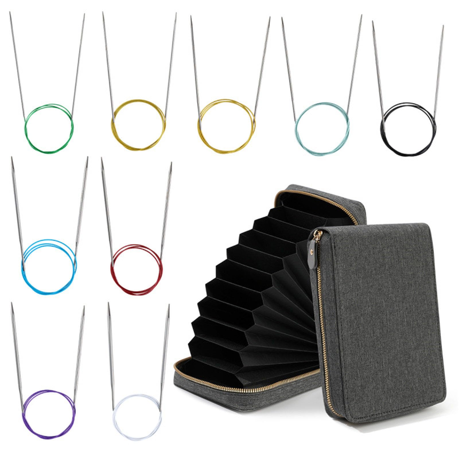 Qusinfc 9 Pairs Circular Knitting Needle with Cable 2.25mm-5.0mm Stainless Steel Circular Needle for Sweater Scarves Gloves Bag Knitting Supplies Novices