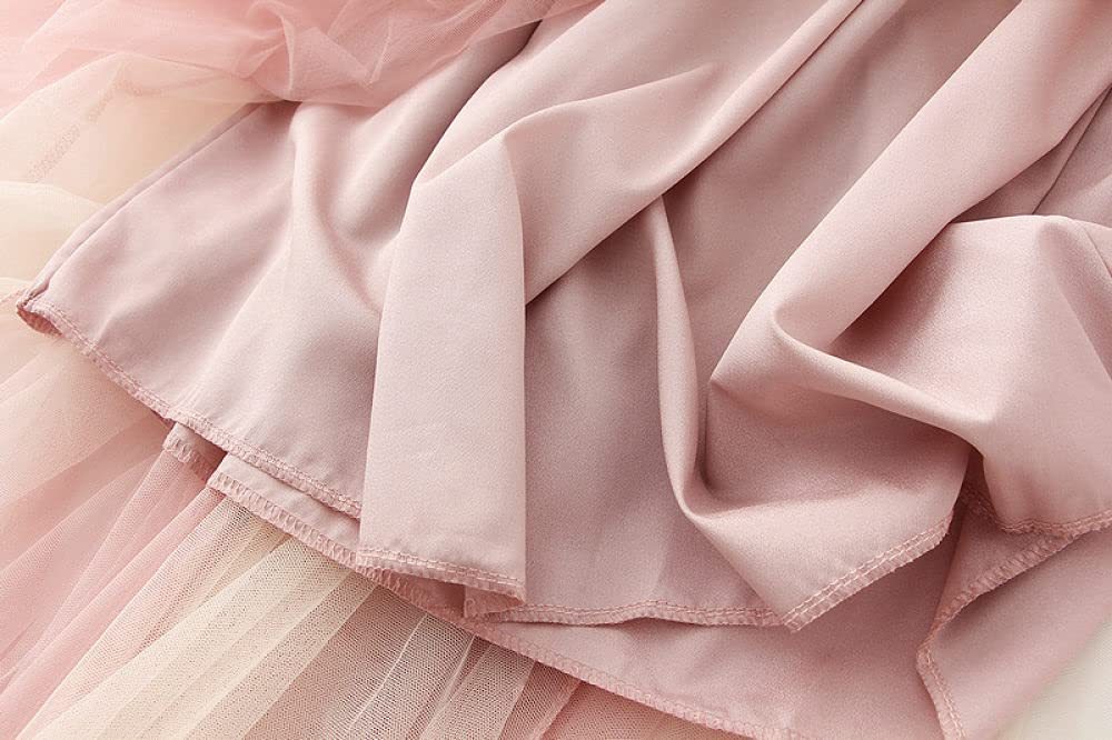 Röcke,Damen Maxirock Rosa Beige Elastisch Hohe Taille Spleißen Schnürung Plissee Tüll Skir A-Linie Schaukel Geraffte Lagenmode Lange Röcke Für Mädchen Damen,L
