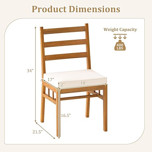 Miniatura 3 de Tangkula Juego de 4 sillas de patio de madera de acacia maciza, sillas de comedor de madera para exteriores con cojines de asiento acolchados,