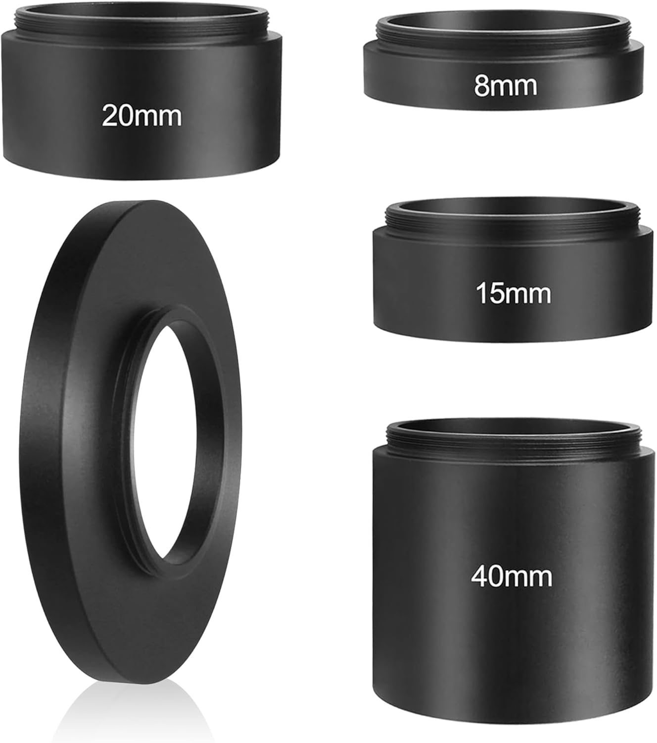 Astromania Astronomical T2-Extension Tube Kit for Cameras and eyepieces - Length 8mm 15mm 20mm 40mm - Bundle with - T2 Female Thread to C-Mount Camera Adapter