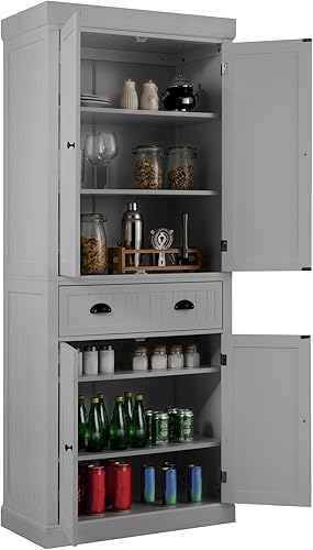 Miniatura 9 de LOKO Gabinete de almacenamiento de despensa de cocina de 72 pulgadas de alto, armario de almacenamiento grande y alto con 2 armarios y cajón,