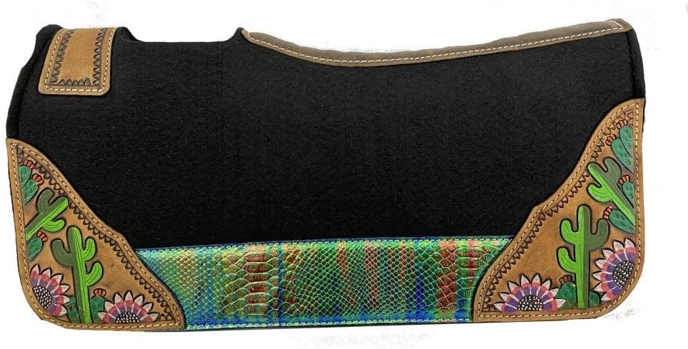 Showman Pony 24" x 24" Black Felt Saddle Pad w/Painted Floral & Cactus Design
