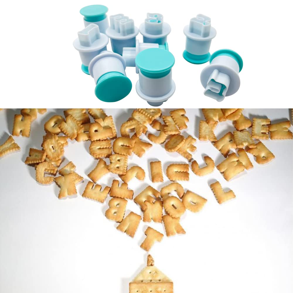62Pcs Stampini per Biscotti a Forma di Lettere e Numero, Lettere Maiuscole & minuscole e Numeri Arabi Stampi per Torta Fondant, Cake Alphabet Plunger Set, Stampini Alfabeto Cookie Stamp per Torta