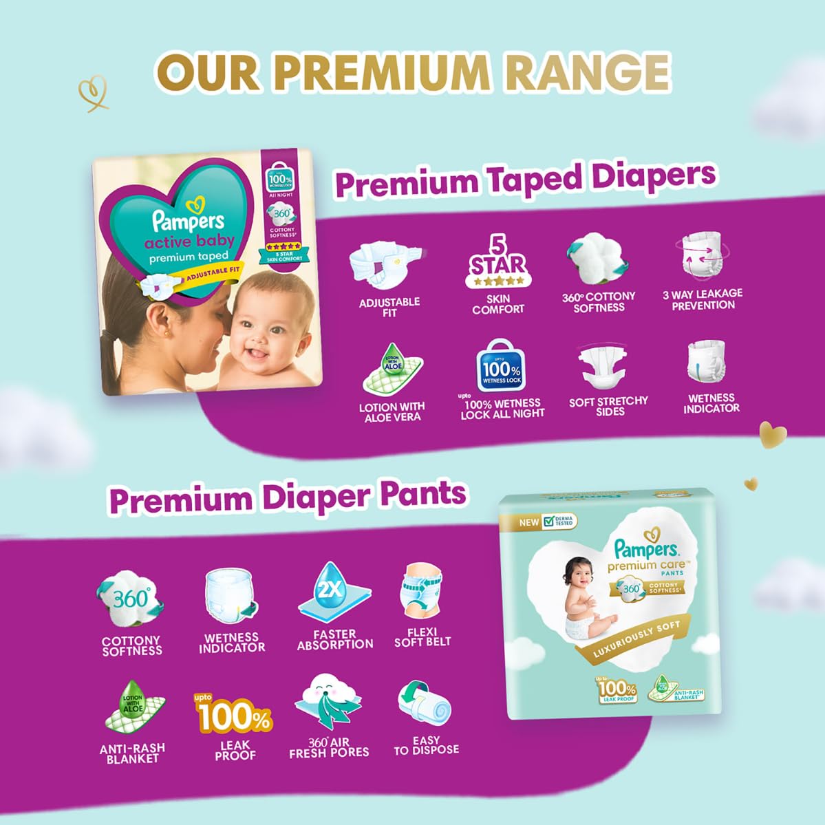 Pampers Active Baby Taped Diapers, Medium size diapers, (MD) 62