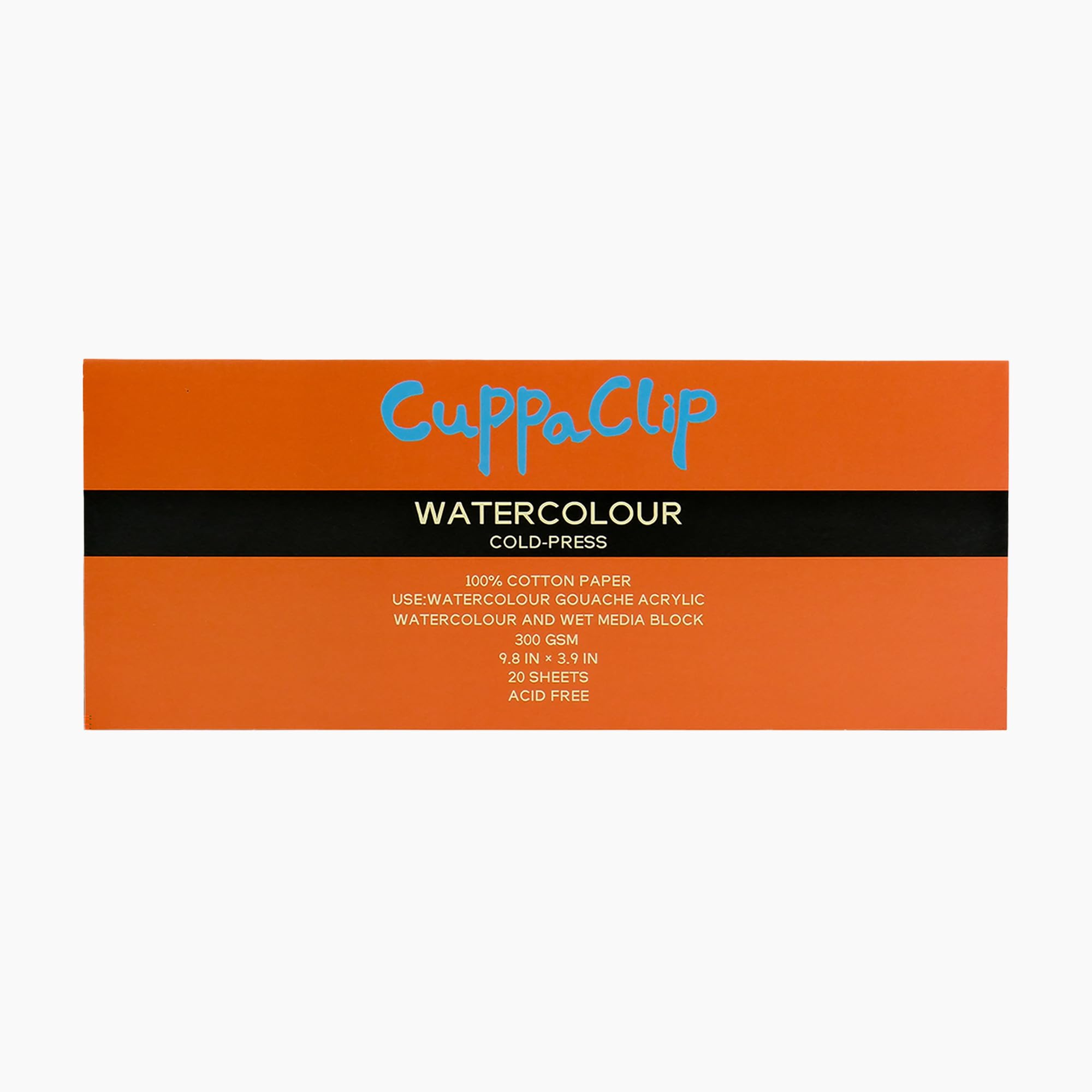 CuppaClip Watercolor Paper Block Pure Cotton Art Paper Pad 300GSM(140LB) Acid-Free 20 Sheets Watercolor Art Supplies (Cold Press, 9.8x3.9in)