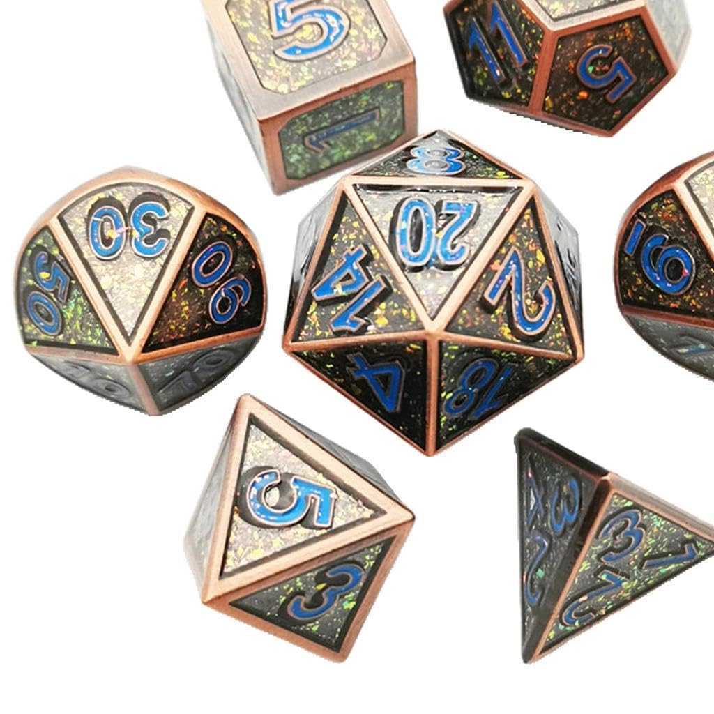 TISHITA 7 Piezas Dados Poliédricos Metálicos Juego de Dados Multi Caras Aleación para Juegos de Estrategia Y Educación Usados en Juegos de rol Entretenimiento, Estilo 5