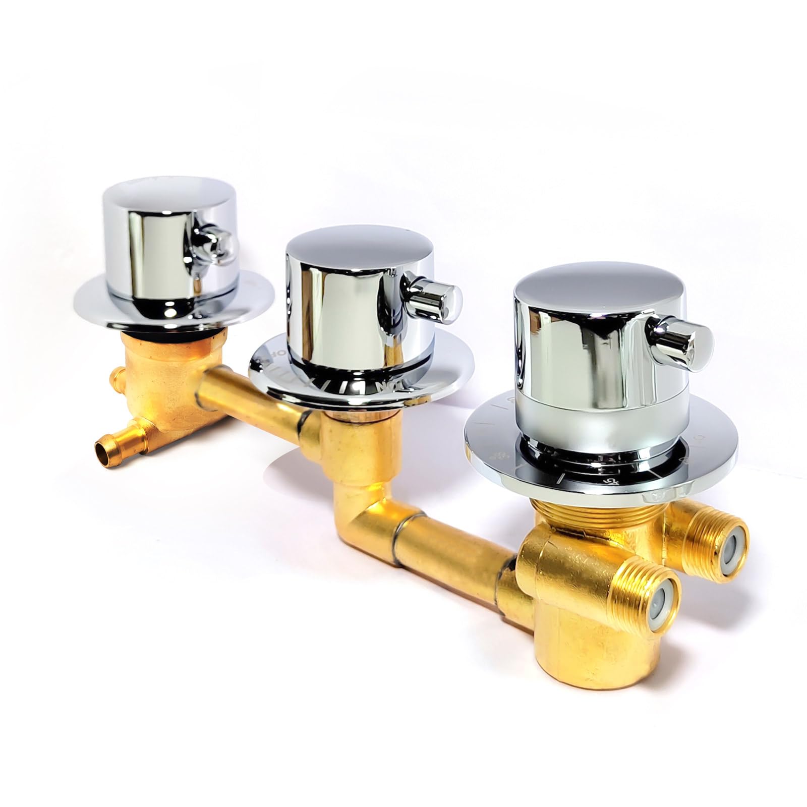 JNTFNE 3 Way Shower Diverter Valve, Brass Multi Functions Thermostatic Mixing Valve Kit Handle Flow Control Mixer Tap, Chrome