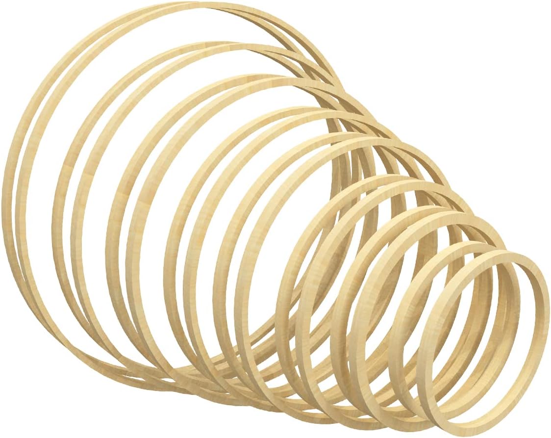 Worown 16pcs 8 Sizes (4, 5, 6, 7, 8, 9, 10 & 12 Inch) Wooden Bamboo Floral Hoops Wreath Rings for Making Wedding Wreath Decor and Wall Hanging Craft