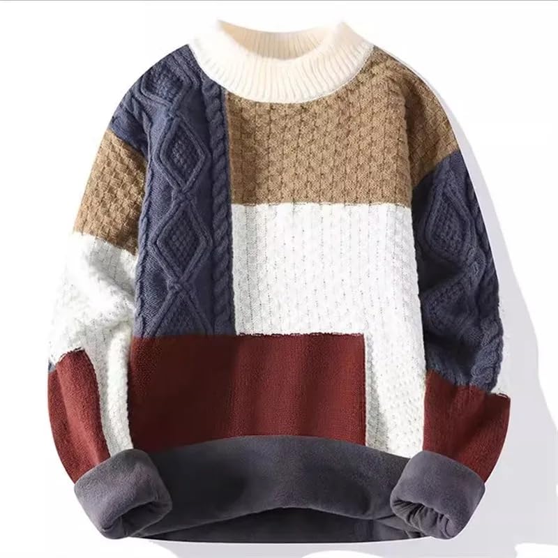 Winter Fleece Sweater Men Patchwork Knit Pullovers Mens Warm Casual Knitted Sweaters3