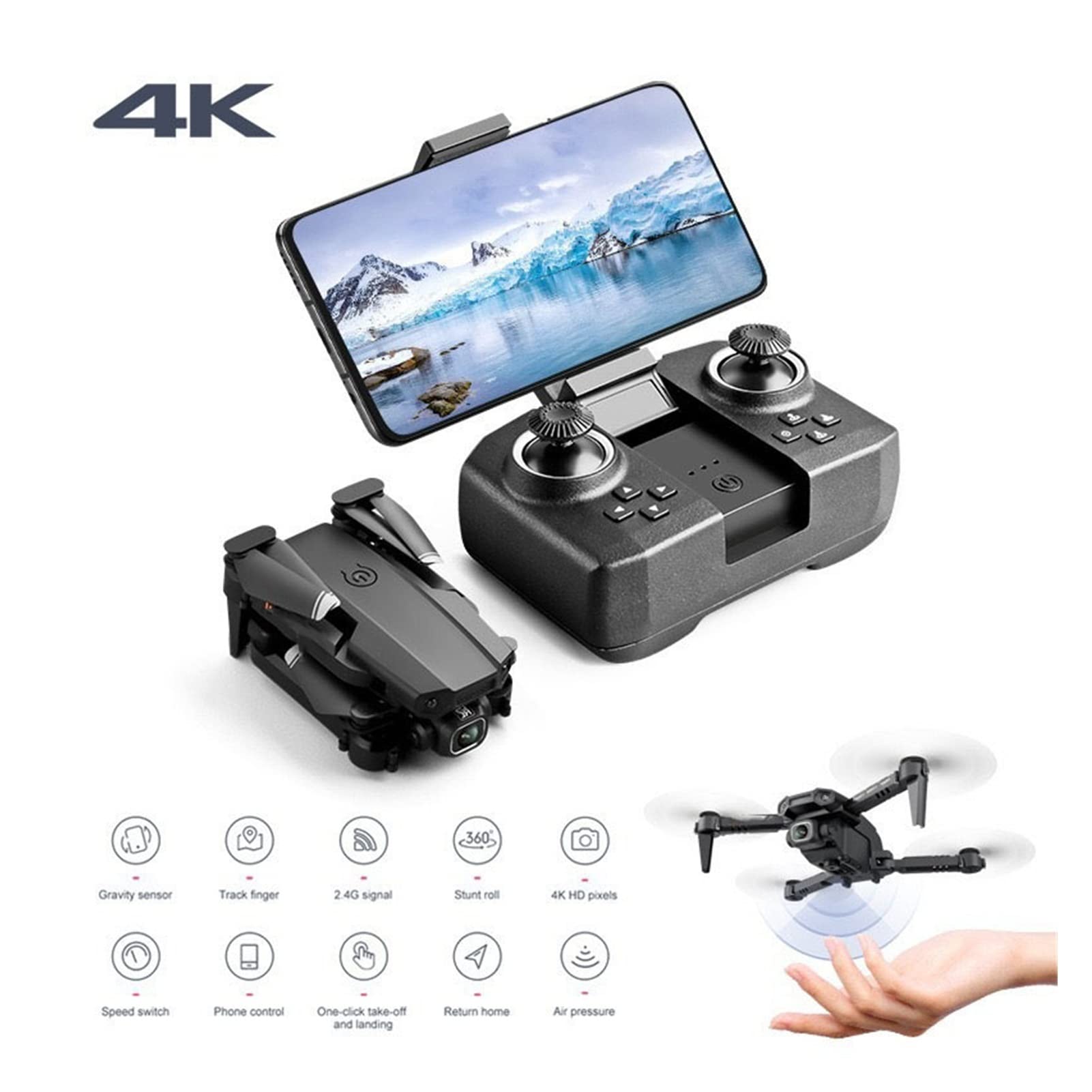 Drone Mini RC Drone 4K Podwójna kamera HD Kamera szerokokątna 1080P WiFi Ciśnienie powietrza Stała wysokość FFoldable Quadcopter Drone Toy (Kolor: 1080P Rozmiar pudełka: 1) (Podwójne kamery 4K 2 1)
