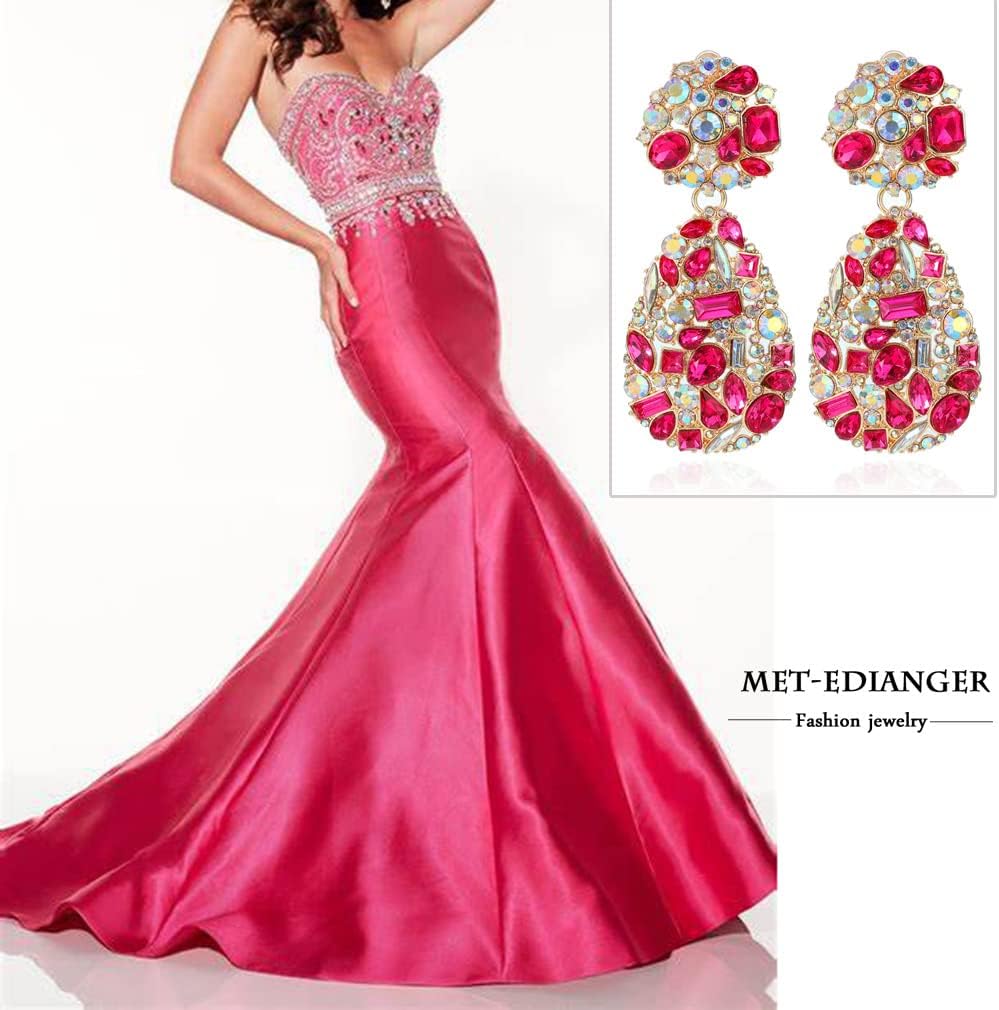 Rhinestone Statement Earrings Teardrop Costume Earrings Cluster Crystal Chandelier Drop Dangle Earrings for Women - Image 5