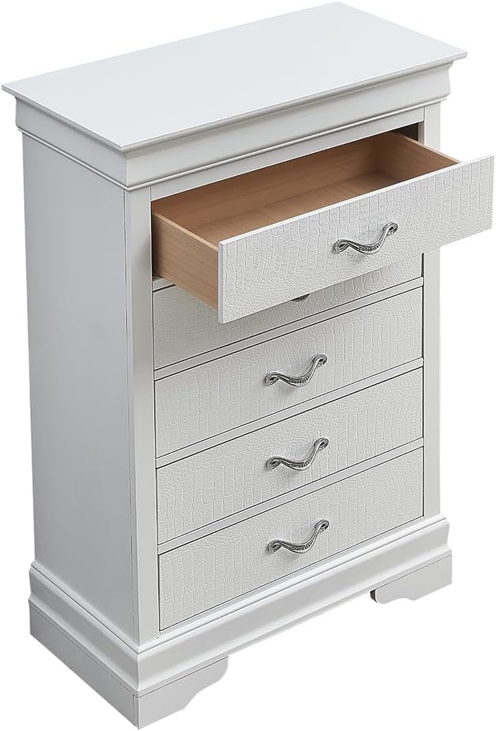 Traditional Style 48" H Wood Frame Silver Champagne 5 English Dovetailed Drawers, Accent, Storage Cabinet