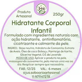 Alergias Dermatite Eczema e pele sensível? Hidratante Infantil Natural com Camomila, Lavanda e Aveia, Livre de Parabenos (250 gramas)