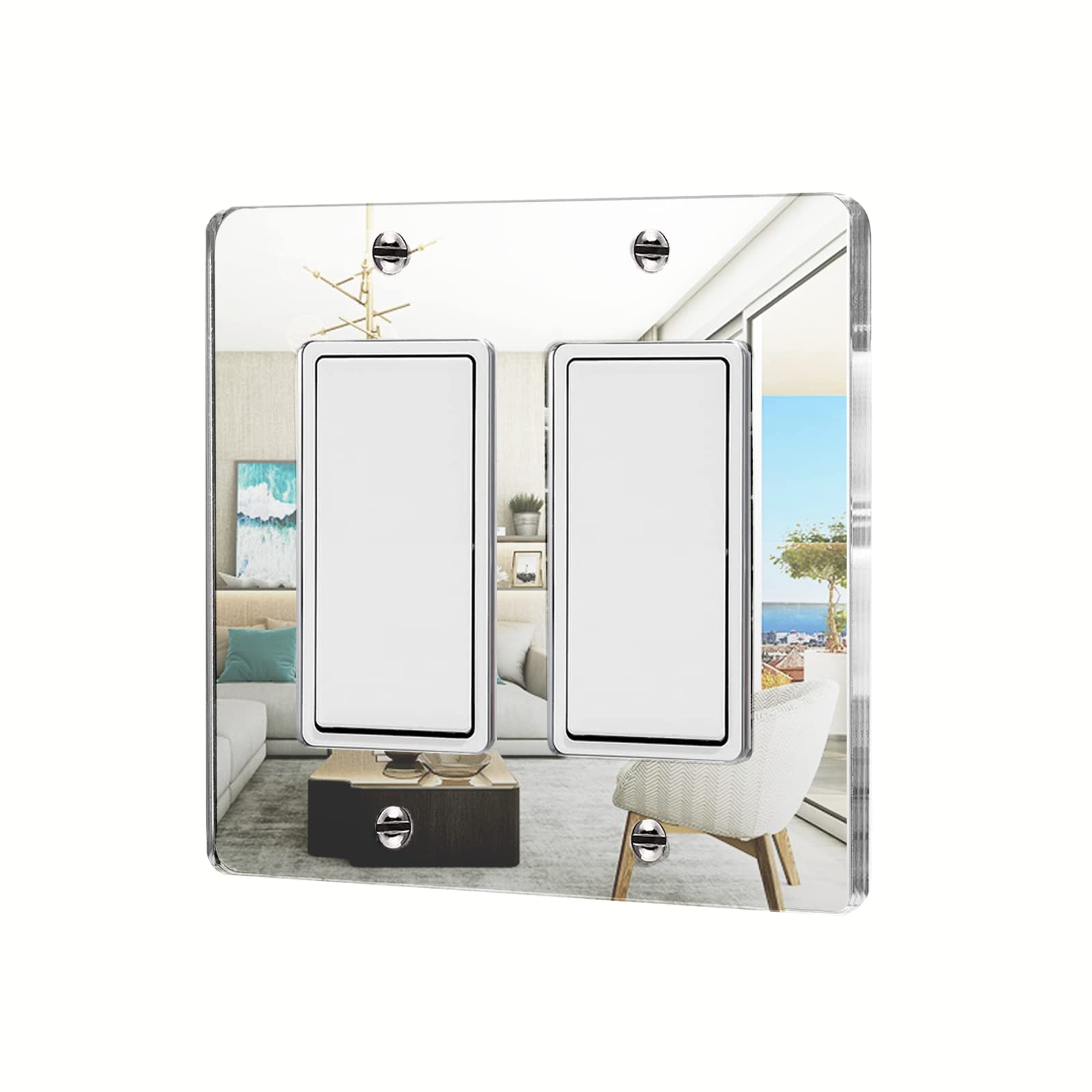 Photo 1 of 1 Pcs Mirror Light Switch Wall Plate Plates Decorative Electrical Outlet Cover Plates Acrylic 2 Gang Wall Outlet Covers Mirror Switch Plates