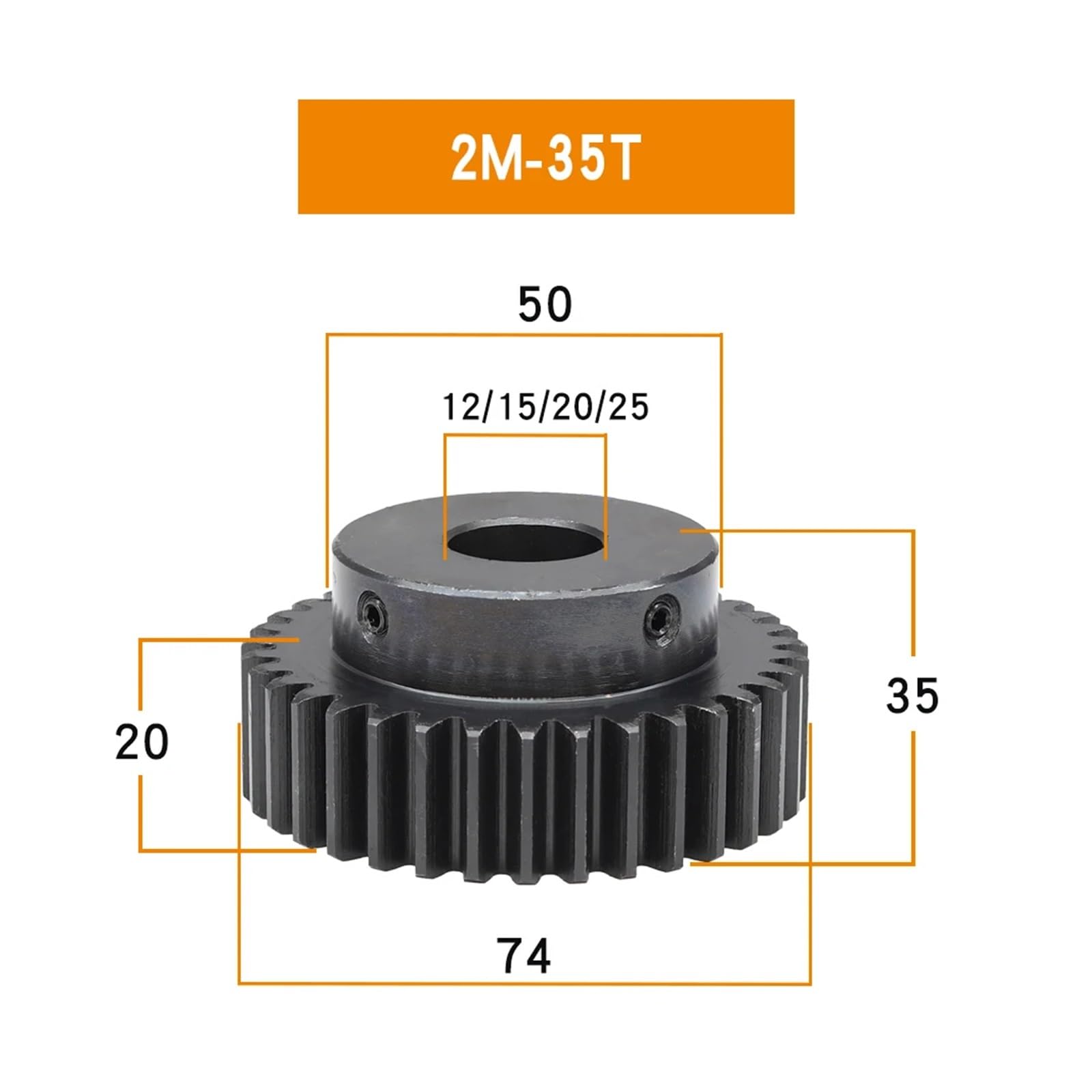 Bevel Gear Pinion Hardware Mechanical Spur Gear 2M-35T/36T Bore 10/12/14/15/19/20/25mm Gear Wheel Blackening Carbon Steel Teeth Height 20mm Gear Height 35mm(2M35T - Bore 15mm)
