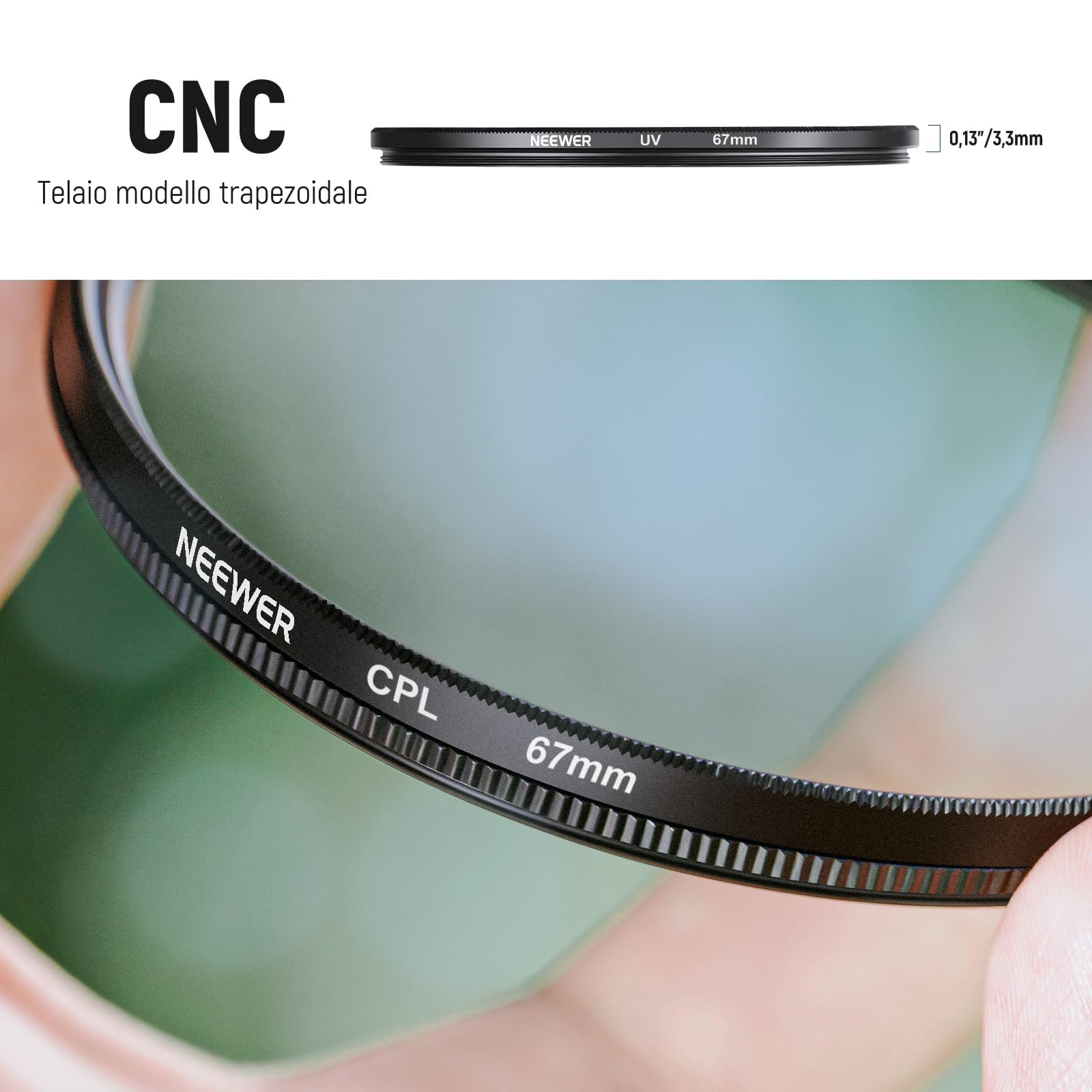 NEEWER Kit di filtri per lenti da 67 mm: UV, CPL, FLD, ND2, ND4, ND8, Parasole e copriobiettivo compatibili con Canon Nikon Sony Panasonic DSLR fotocamere con obiettivo 67 mm