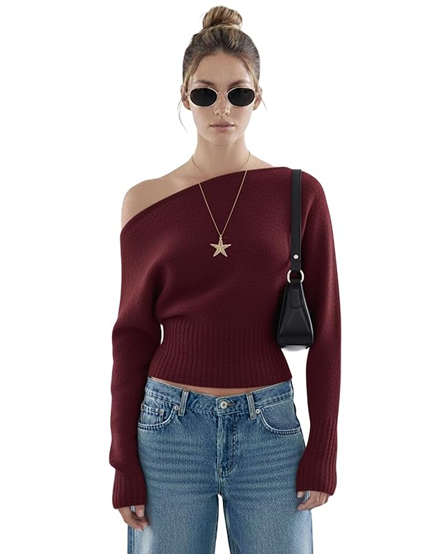 Women Off The Shoulder Sweater Y2K Cropped Sweaters Cute Tight Banded Waist Going Out Top Trendy Tops 2025