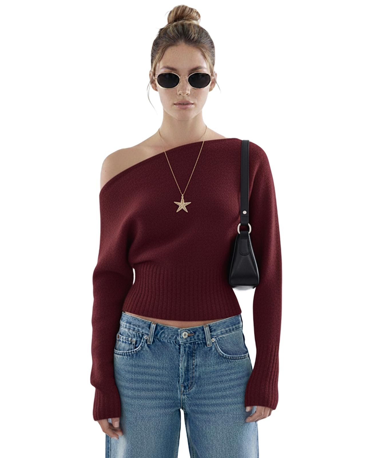Lomehue Women Off The Shoulder Sweater Y2K Cropped Sweaters Cute Tight Banded Waist Going Out Top Trendy Tops 2025 Fall