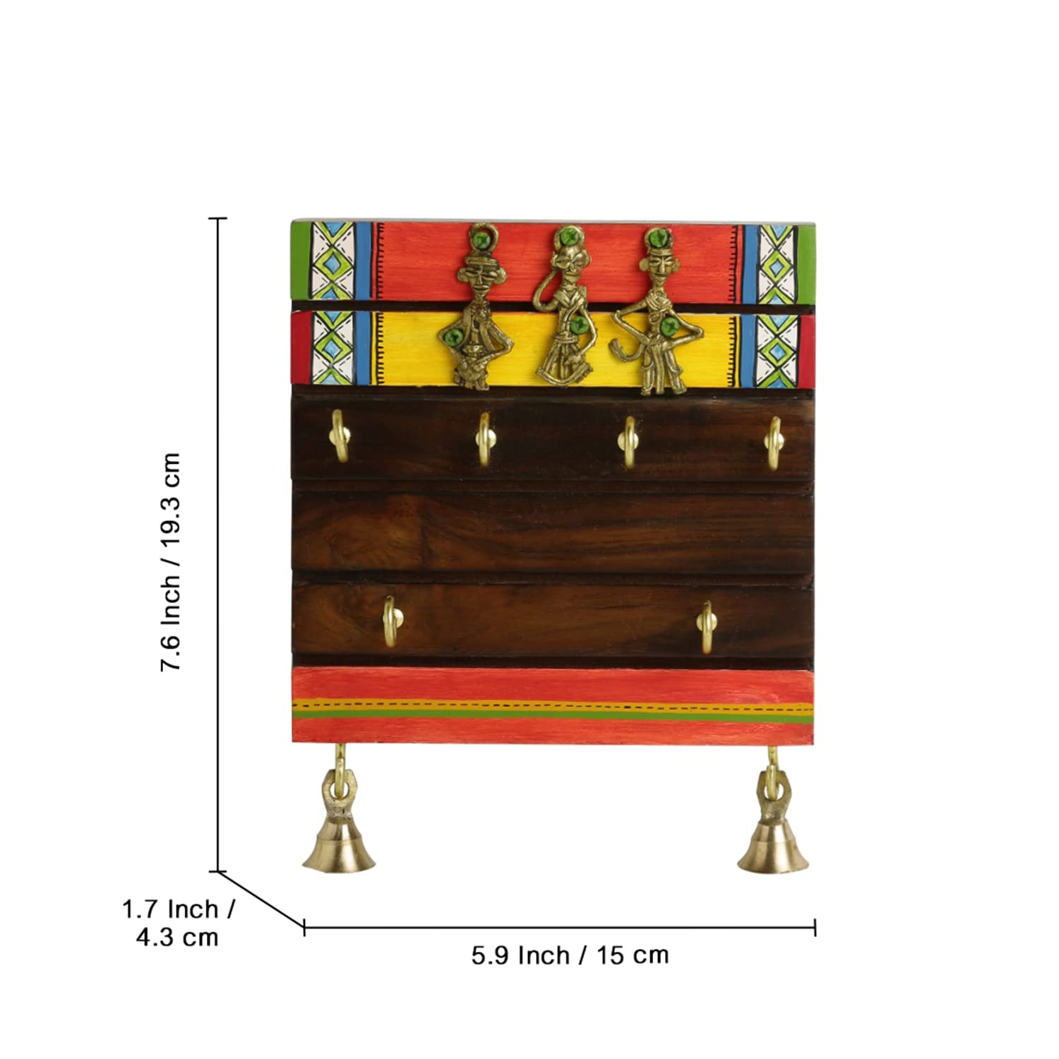 ExclusiveLane 'Tribal Borders' Warli Handpainted Wooden Key Holder for Home Décor Stylish (6 Hooks, Sheesham Wood)| Key Hangers for Wall Key Holder Stand Key Stand for Wall Key Chain Holder for Wall 2