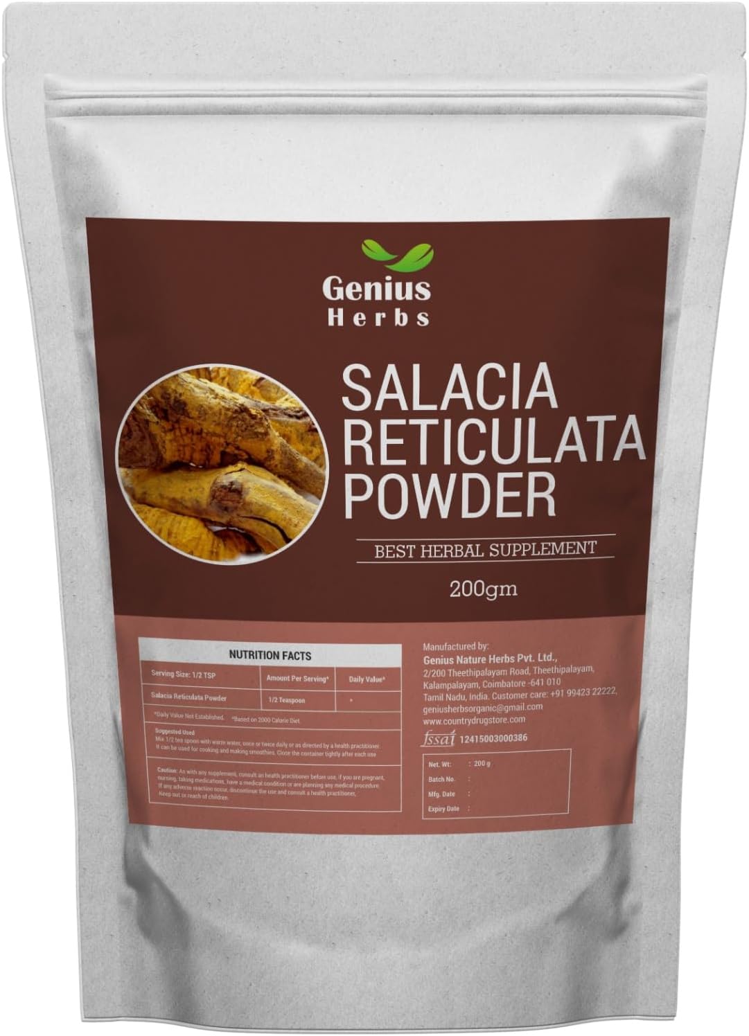 Genius Herbs Salacia Reticulata Powder Ekanayakam | Ponkoranti | Anukudu Cettu | Ponkaranti Powder Pack of 1