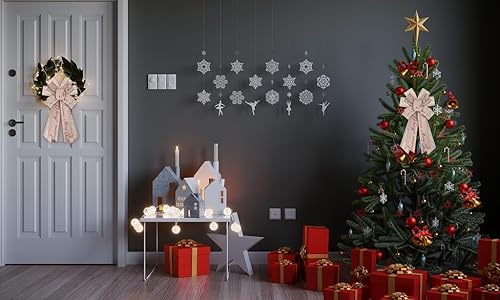 Miniatura 3 de 2 rollos de cintas de Navidad con borde con alambre de 10 yardas, cintas de arpillera con purpurina rosa de 2.5 pulgadas, cinta de copo de nieve