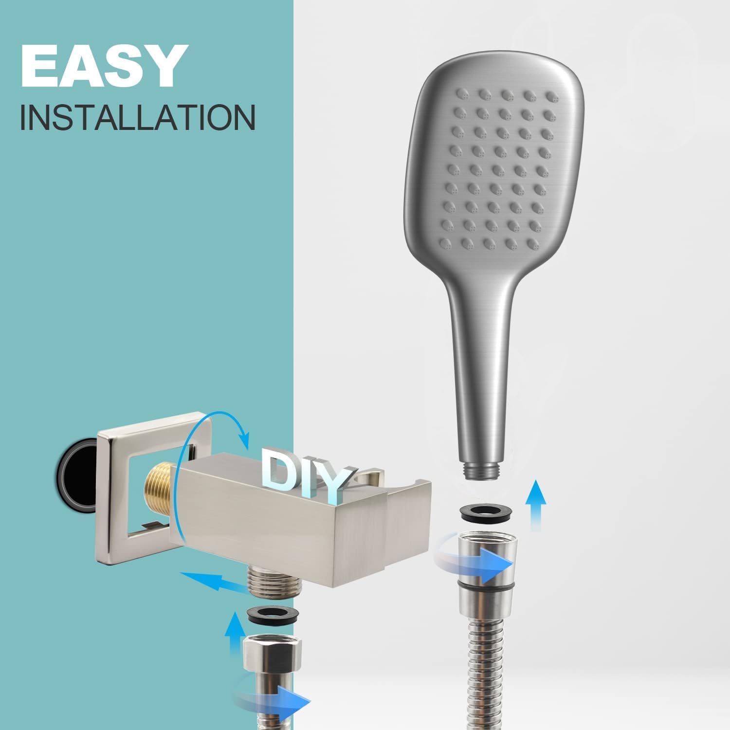Cabezal de ducha de mano de níquel cepillado HONGTONGSOWER de acero inoxidable para baño, rociador de mano con pantalones extralargos de acero inoxidable
