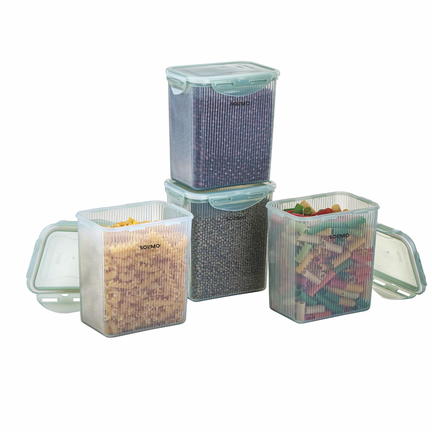 Amazon Brand - Solimo Linea 4 Side Lock Airtight Plastic Storage Containers Food Grade Set of 4 (1.5L Each) | BPA-Free Durable Kitchen Storage | Stackable Pantry & Meal Prep Containers, Coral Green-image-26