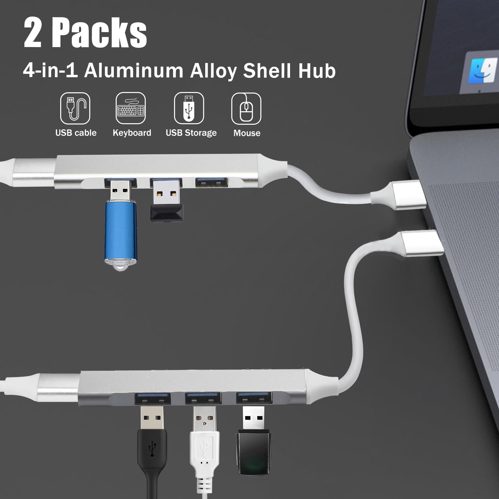 Hub USB 3.0, répartiteur USB A à 4 ports ultra fin pour souris, clavier, clé USB, disque U, imprimante, compatible avec ordinateur portable, PC de bureau, Xbox, PS5, et plus encore, avec un adaptateur