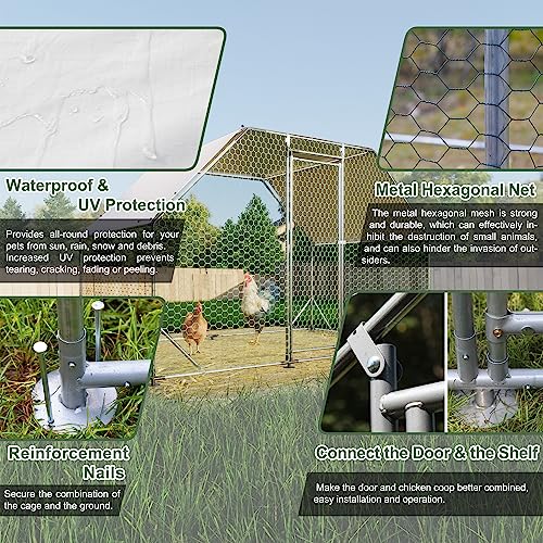 Image of CHIKENCOOP 9.8x6.5x6.5 ft Metal Chicken Coop, Chicken Run with Cover