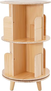 360 Rotating Bookshelf Wooden Bookshelf Pine Wood Bookcase Storage Shelf Freestanding Display Rack for Home, Living Room, Kitchen, Bathroom, Office, Study, Dormitory, Etc 2 Tiers