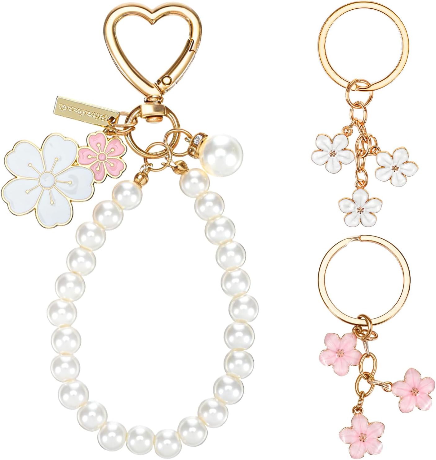 3 Pcs Pearl Keychain Charms, Cute Keychains for Women Purse Charms Keychain Wristlet Keyring for Women Girls Purse Bag Backpack Car Accessories