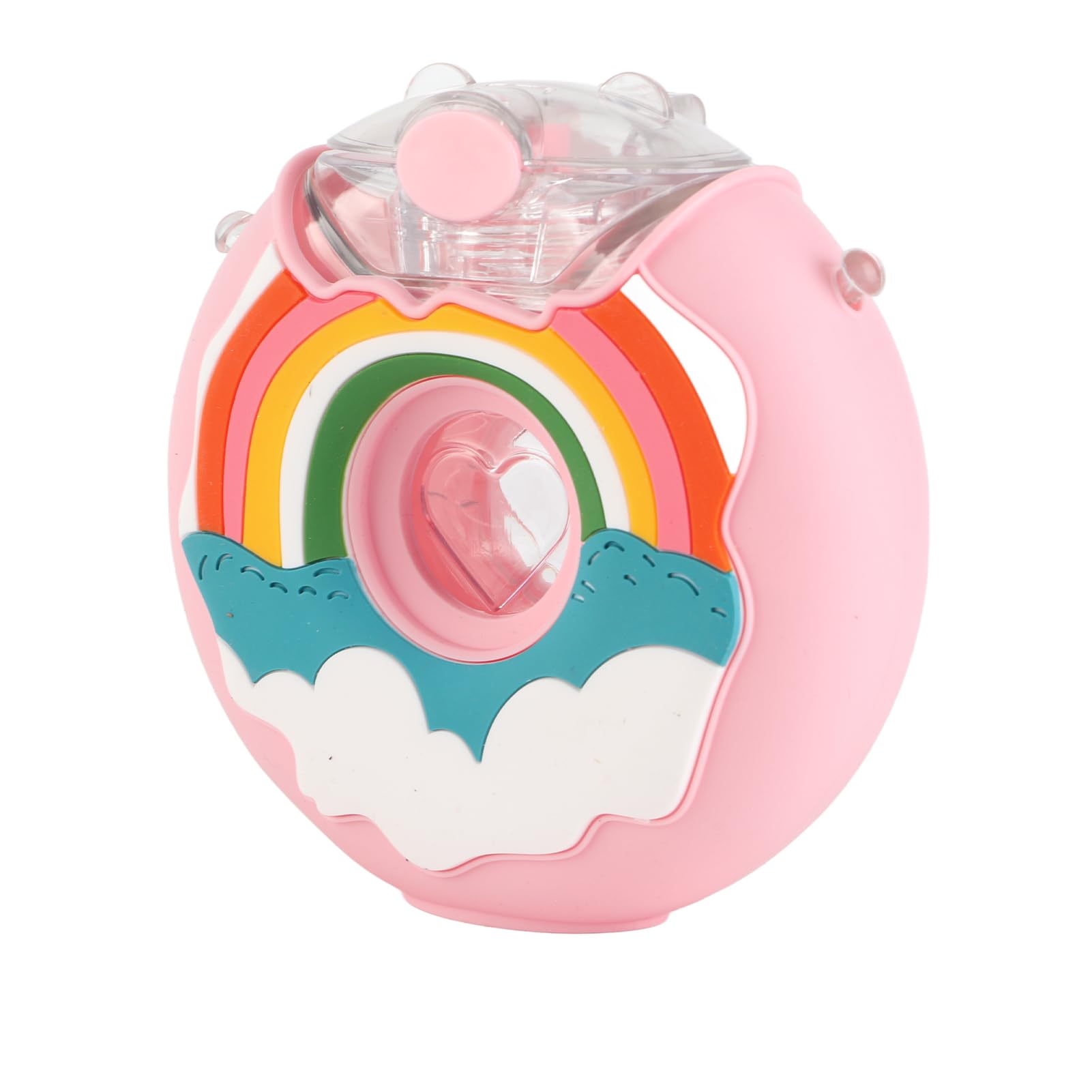 Chrees Cartoon Donuts Water Bottle 380ml for Kids, Creative Portable Kettle with Straw, Ideal for School and Travel, Food Grade Plastic, Green/Pink (pink)