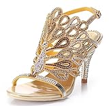 Honeystore Women's Peacock Shaped Pattern Handmade Rhinestone Sandals Gold 5 B(M) US