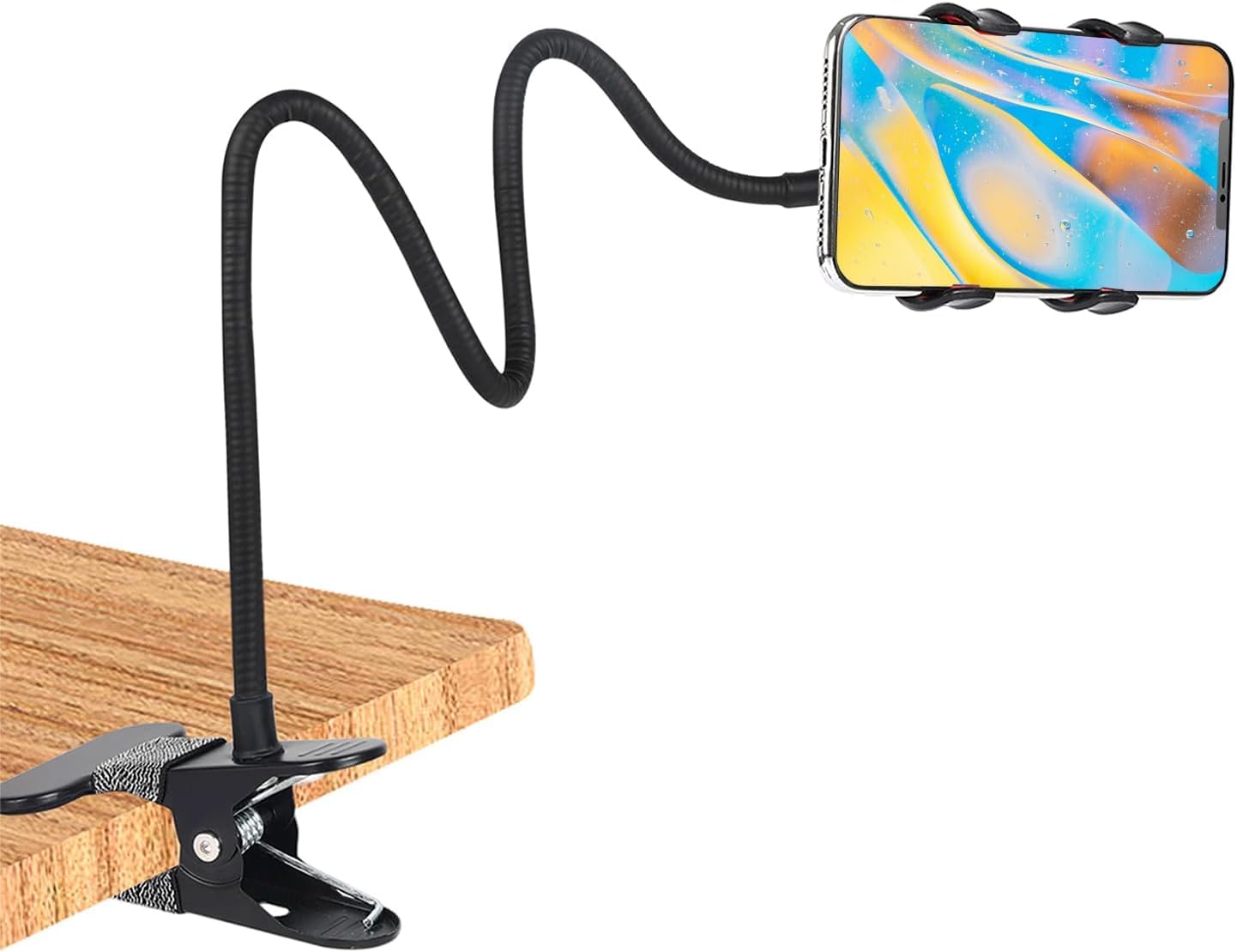 HOJI Gooseneck Phone Holder for Bed,Clip On Phone Holder for Desk,Lazy Bracket 360 Flexible Long Arm Cell Phone Stand with Clamp for iPhone 17 Pro Max 16 15 14 13 X SE Series,for All 4-7" Cellphone-image-12