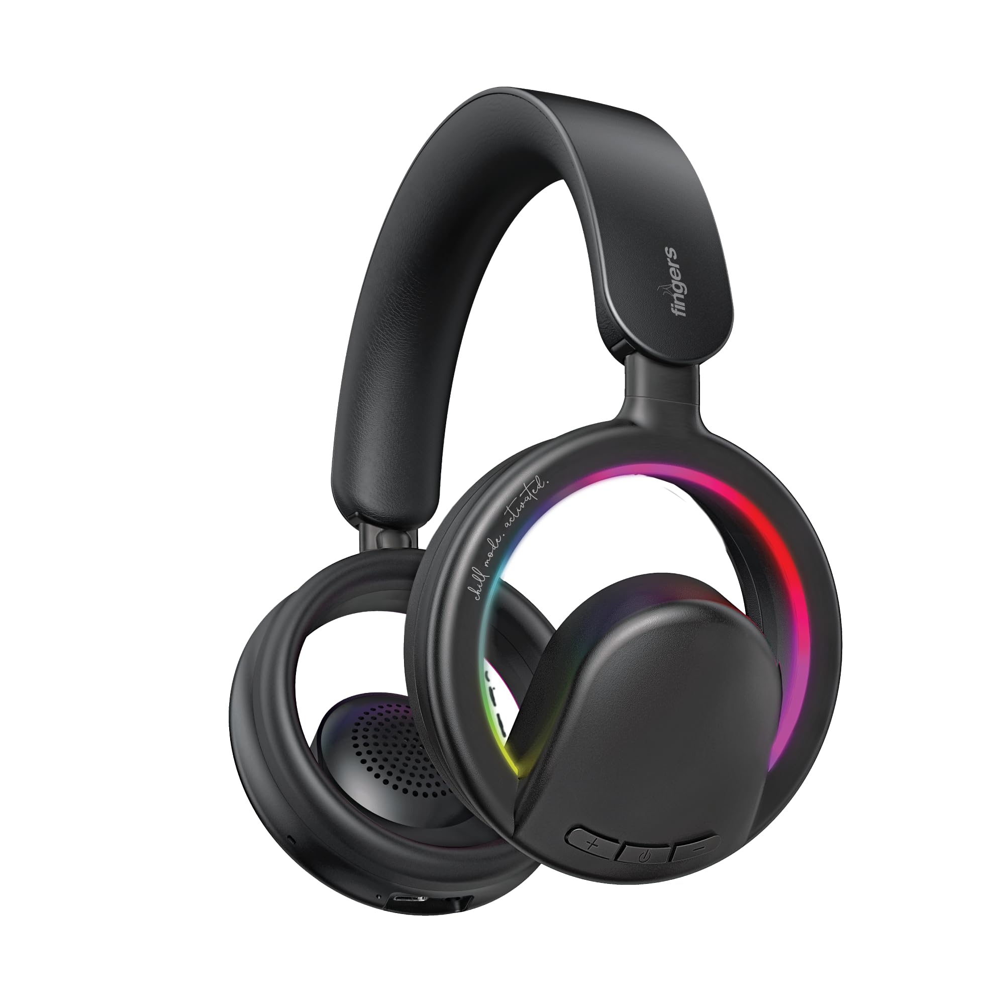 FINGERS ChillRay Open-Ear Wireless Headphones (360° Reality Audio, LED Halo Light Effects, 20 Hrs Playback, Flexible Foldable Design, Dual Mic (Built-in + Detachable) & BT v6.0 + AUX) – Cool Black-image-37