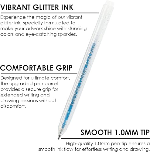 Miniatura 3 de Grabie Juego de 42 bolígrafos de gel con purpurina con tapa, 18 bolígrafos iridiscentes y 24 bolígrafos de colores esenciales, punta redonda suave,