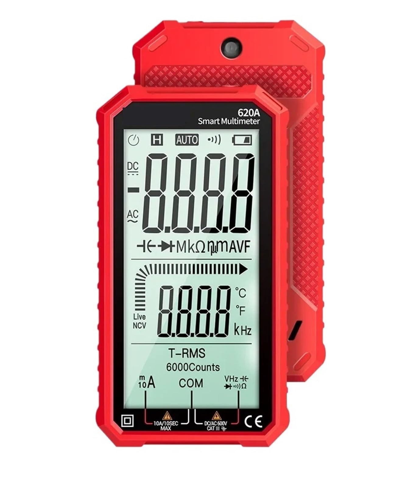 Multimètre numérique AC/DC portable True-RMS rouge avec écran LCD