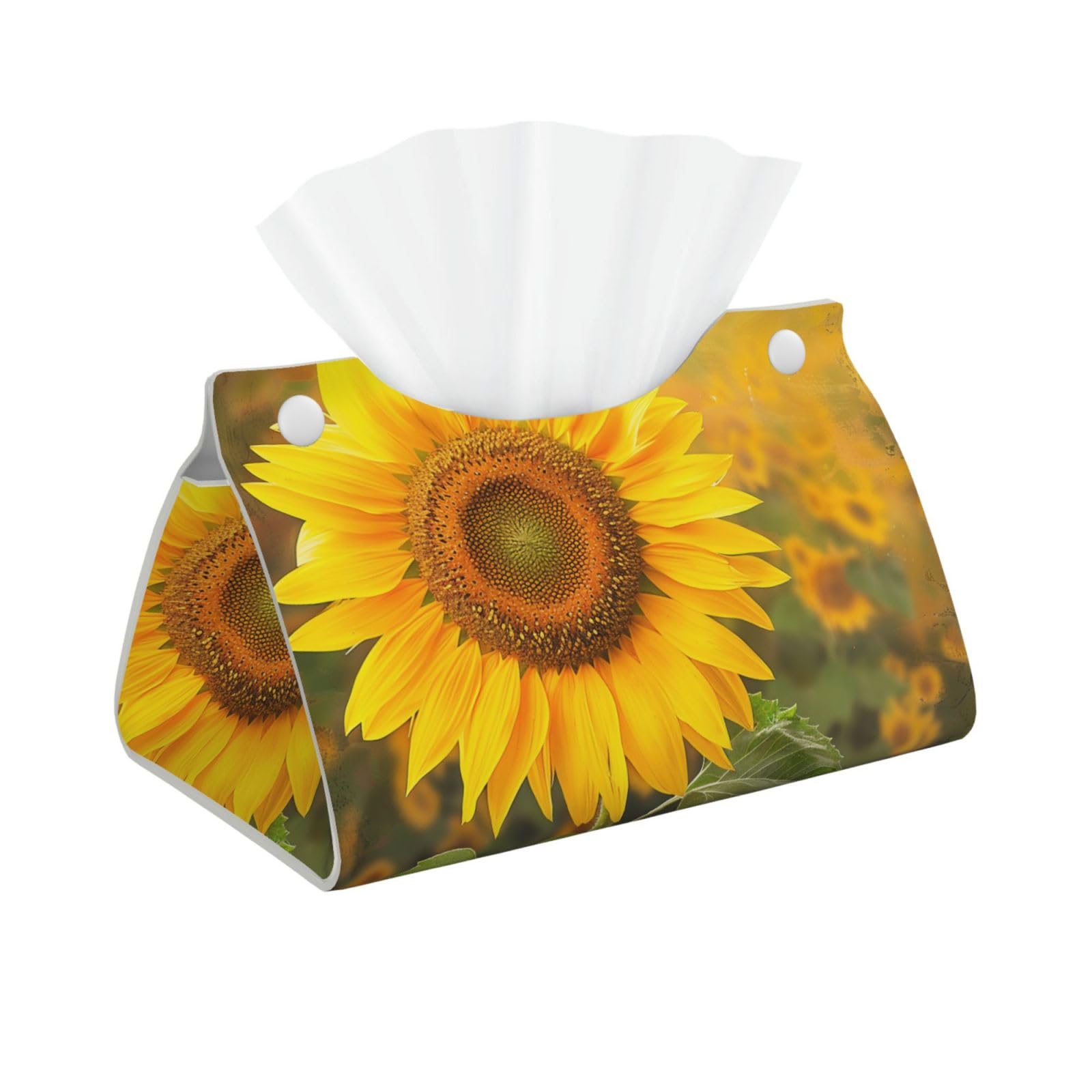 Sunflower Print Tissue Box Cover Foldable Tissue Storage Box Leather Tissue Cube Box Holder for Living Room Bedroom Office Car Home Decor