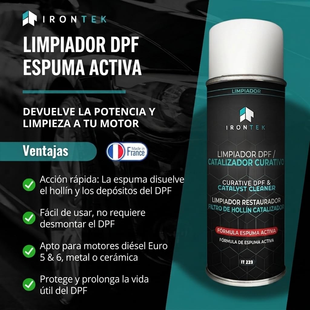 Limpiador Filtro de Partículas Diésel - IRONTEK - 400 ml | IT223 | Sin Desmontaje | Fórmula Mousse Activa | Tratamiento Curativo FAP
