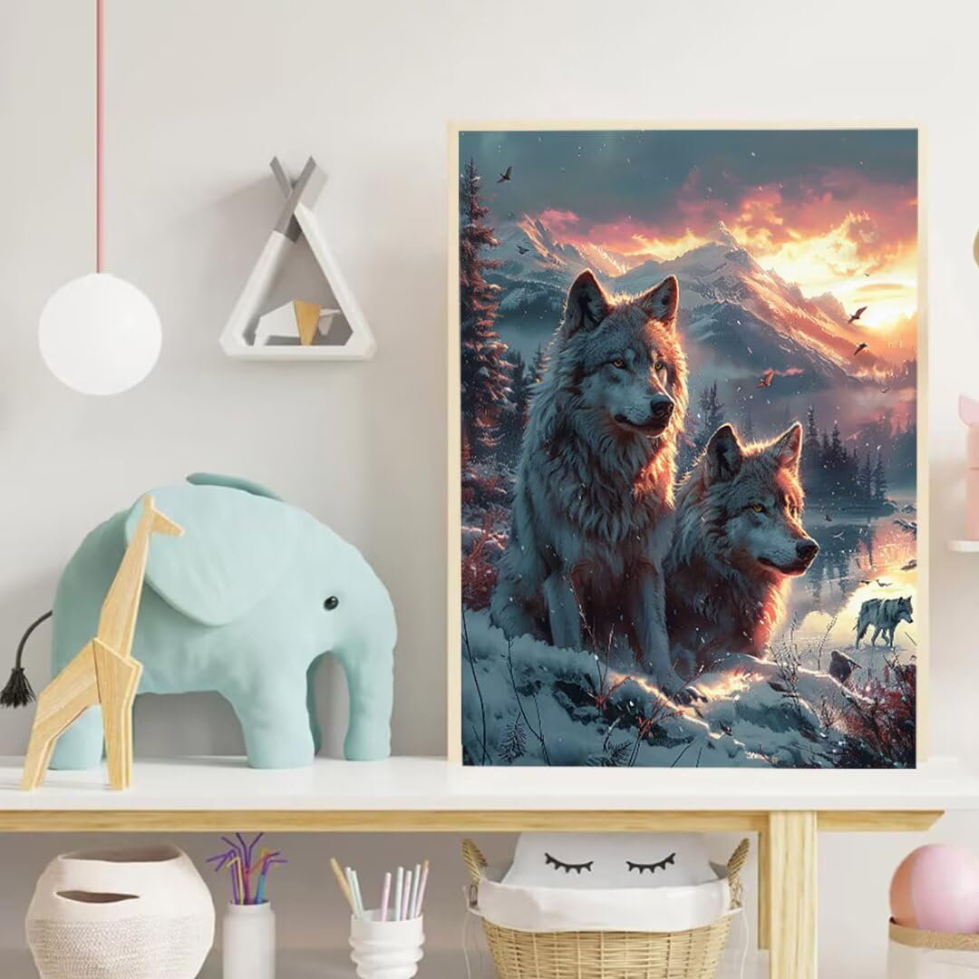 DIY 5D wilk diamentowy zestawy artystyczne dla dorosłych, malarstwo diamentowe zimowe zestawy rzemieślnicze dla dorosłych, kwadratowe pełne wiercenie diamentowy obraz artystyczny, zestawy mozaikowe