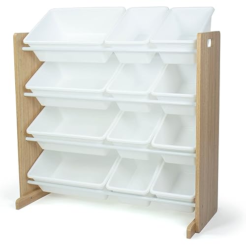Humble Crew, Natural Wood/White Kids Toy Organizer with 12 Storage Bins