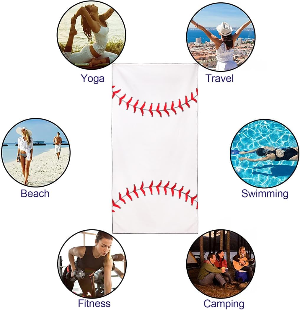 Baseball Beach Towel Oversized 36"x72", Microfiber Sand Free & Quick Dry, Lightweight for Pool Camping Beach Travel Vacation