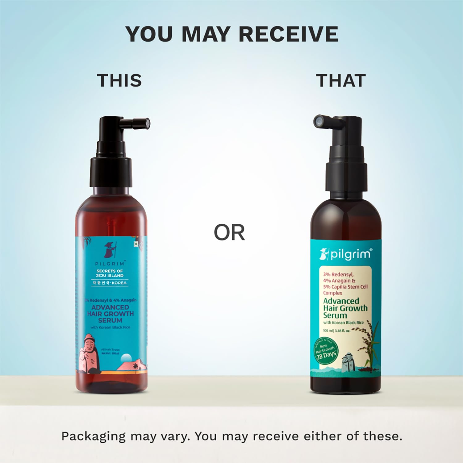 Pilgrim Advanced Hair Growth Serum with Redensyl 3%, Anagain 4% & Baicapil | Hair Fall Control & Regrowth | Korean Black Rice | For Men & Women, 3.38 Fl Oz (100ml)