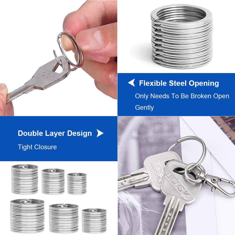 120 Pièces Anneaux Porte Clés Acier Inoxydable 6 Tailles - Attaches Clés Colliers Bijoux Bricolage